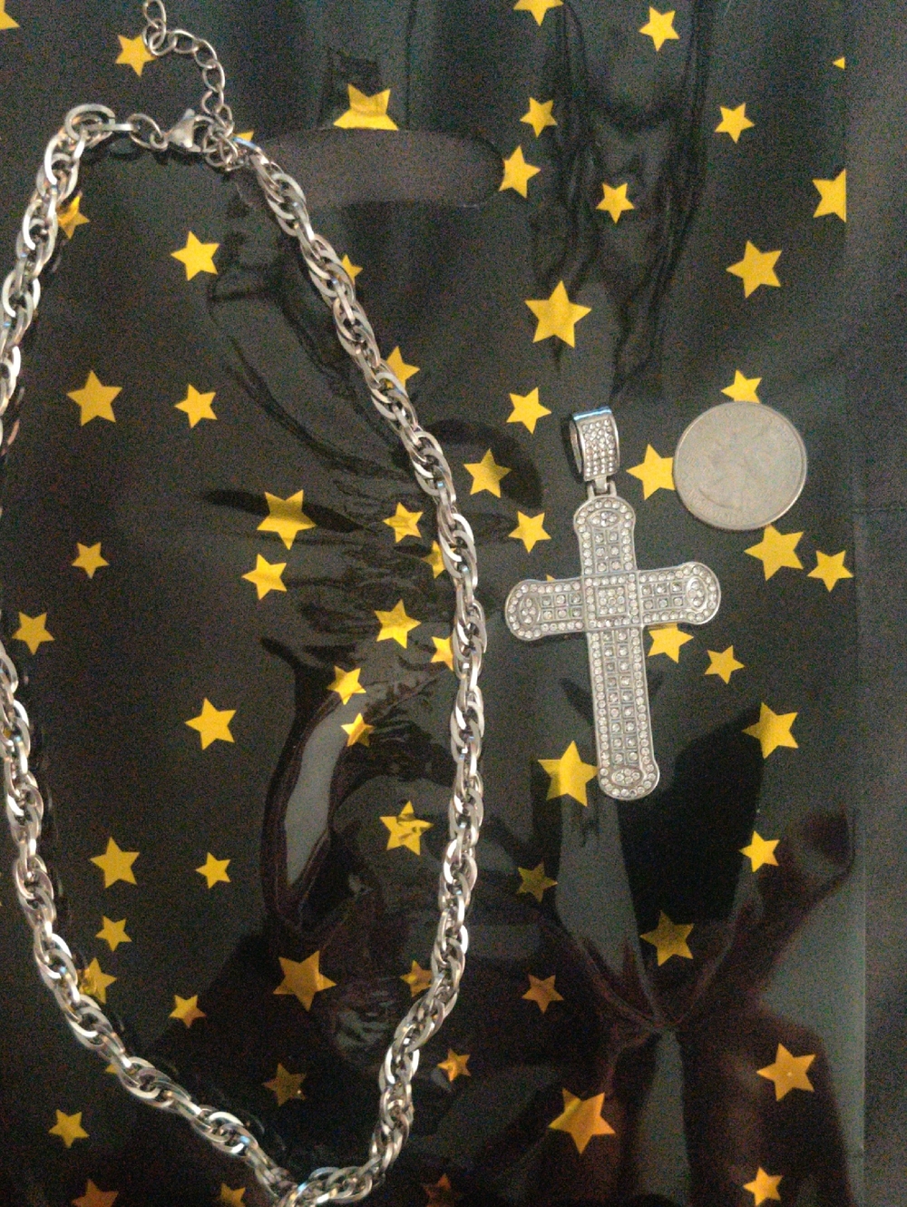 Silver-tone Chain Necklace with Pave Cross Pendant